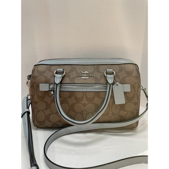 Coach Rowan Satchel Authentic F83607 and Matching Wallet Khaki & Pale Blue - Picture 2 of 14